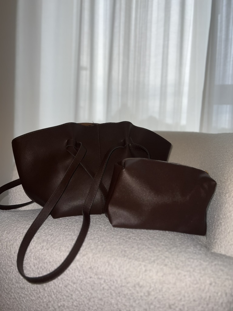 Brun læderlook taske 2i1