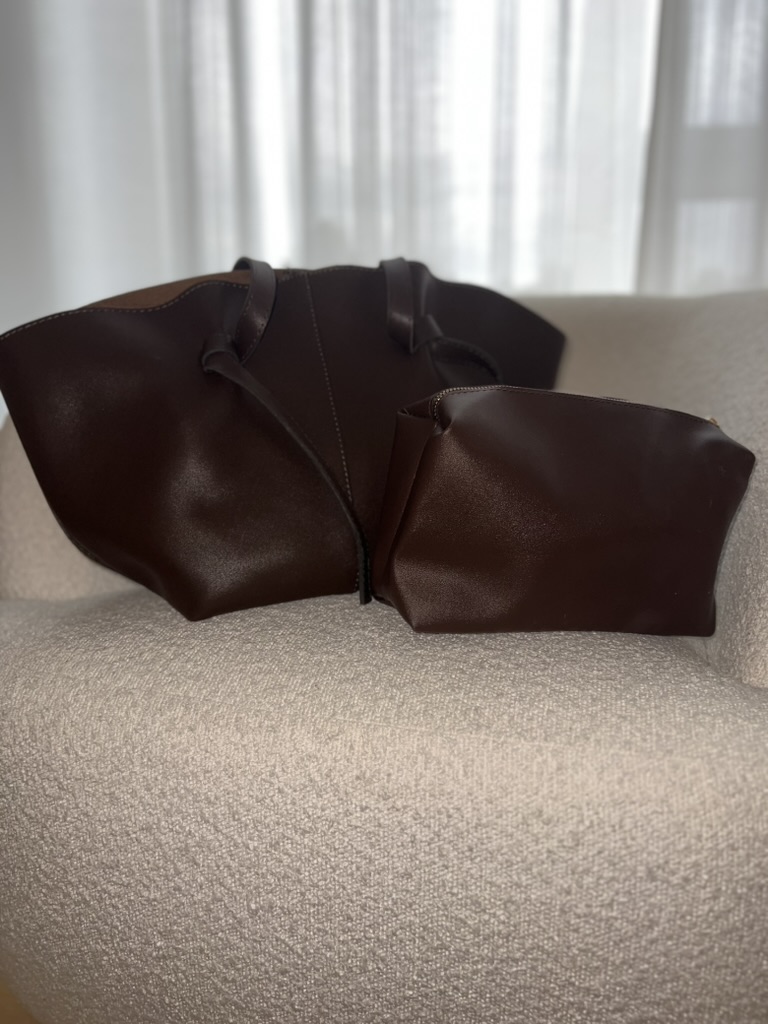 Brun læderlook taske 2i1 - Billede 3